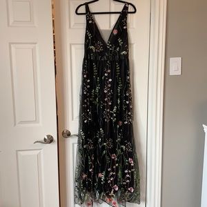 Black floor length dress with floral overlay